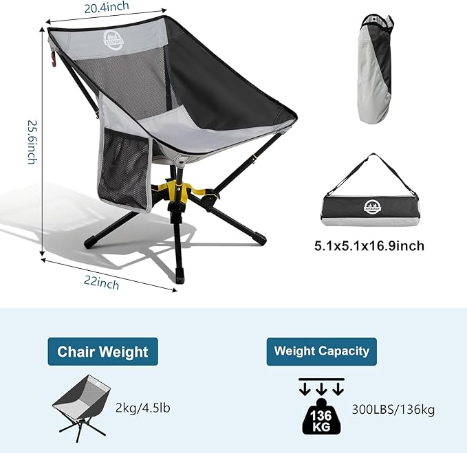 ADSMART Portable Camping Chair Lightweight Folding Chair for Camping - Outdoor Chair Supports 300 Lbs - Camp Chair Outdoor Adventures