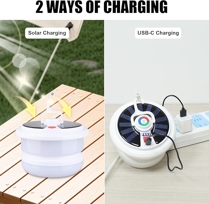 Camping String Lights Outdoor Solar, 3 in 1 Waterproof Camp Light Portable RGB String Light with 7 Modes (26.2ft), Solar/USB Rechargeable Tent Lantern for Camping, Hiking, Yard, RV, Festival Decor