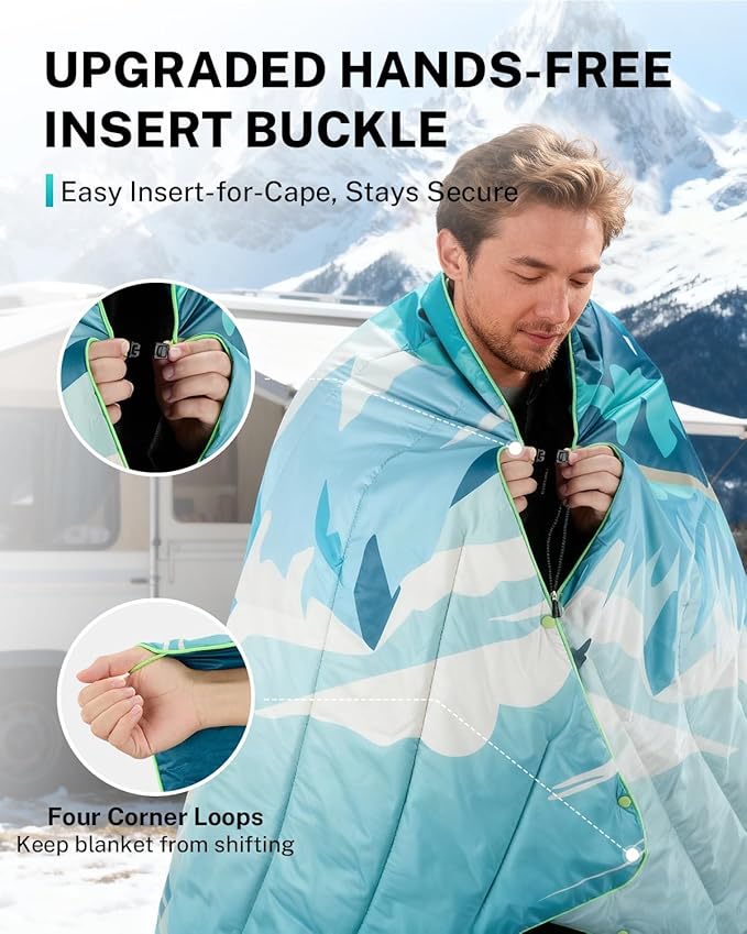 Gonex Camping Blanket with Aero-Warmth Breathable Layer - Puffy Printed Packable Blanket, Ultralight Wearable Water-Resistant Quilt, 79" X 55" for Camping, Beach, Hiking, Travel, Picnics (Iceberg)