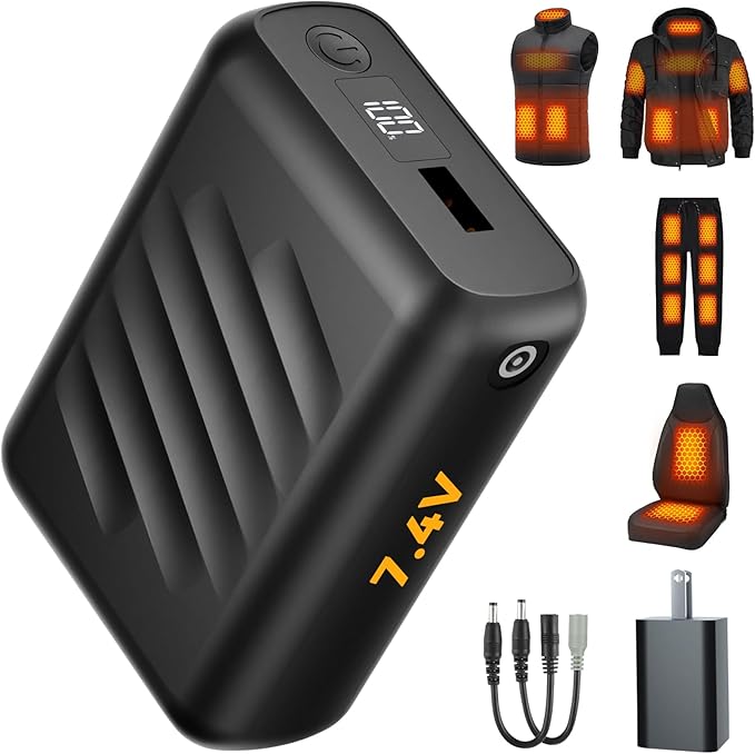 RIAFOX DC Output 7.4V 20000mAh USB 5V2A Battery Pack Heated Clothing Women Men Jacket Coat Blanket Camping Chair Charger Power Bank for Wulcea Venustas Weamest Kovnlo Gotobi Ororo Tidewe Mnzz