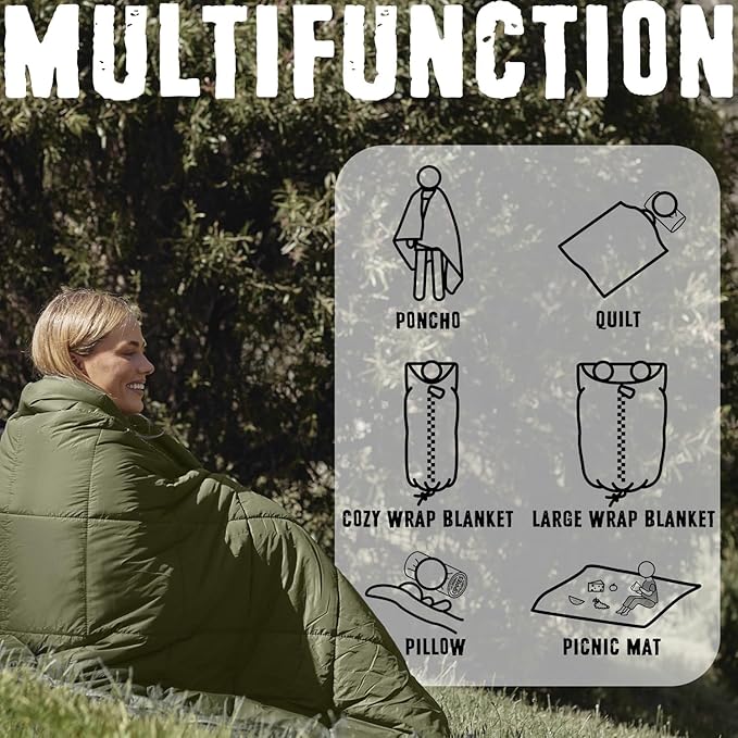 ZIPPIES 3M Thinsulate Insulation Puffy Camping Blanket for Cold Weather, Queen Size Warm Camping Quilt with Zipper, Waterproof Outdoor Sleeping Bag for Hammock, Cozy & Versatile Gift for Men and Women