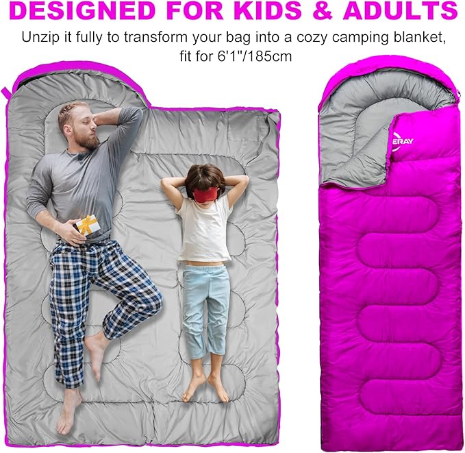 Sleeping Bags for Adults Cold Weather & Warm - Backpacking Camping Sleeping Bag for Kids 10-12, Girls, Boys - Lightweight Compact with Compression Sack