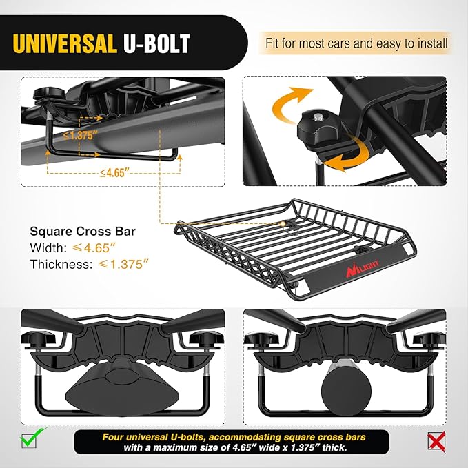 Nilight 51" X 36" X 5" Universal Roof Rack Cargo Basket Heavy-Duty 200LBS Capacity Rooftop Cargo Carrier Luggage Holder & Soft Waterproof|Cargo Bag|Net|Ratchet Straps for SUV Truck Vehicle