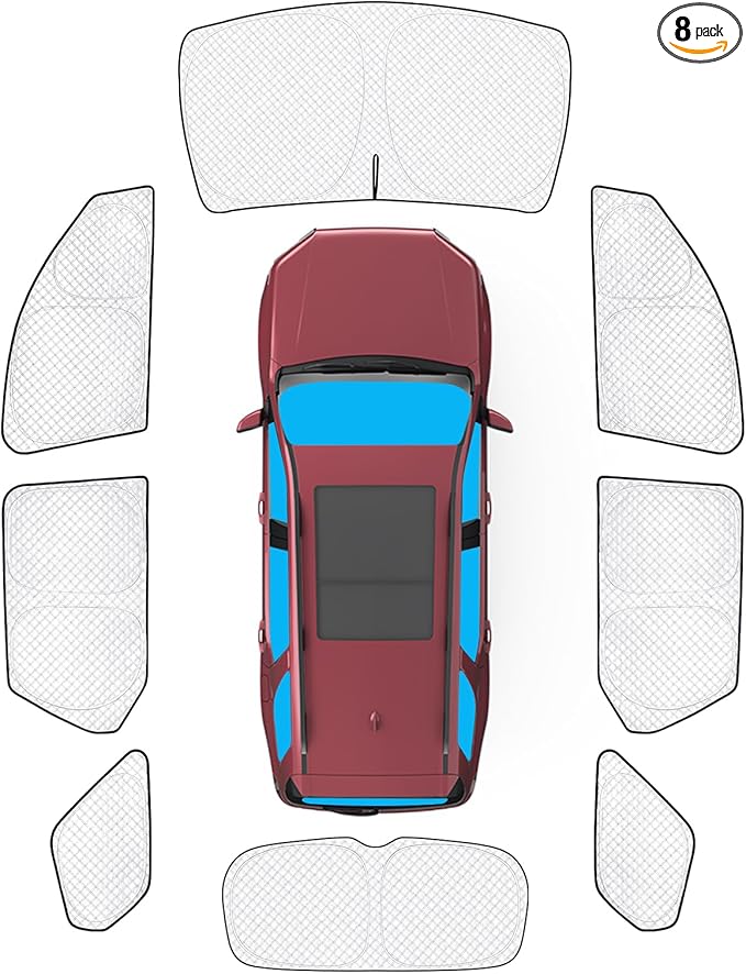 KMF 8pcs Thicken Sun Shades for Honda Pilot 2023-2026 Accessories, Full Car Window Covers for Windshield Side Rear, UV Block and Protect Privacy Blackout for Camping Outdoor