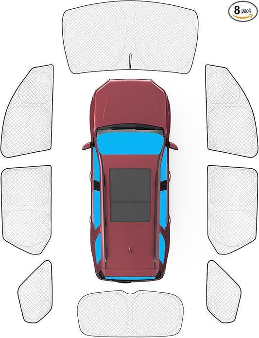 KMF 8pcs Thicken Sun Shades for Honda Pilot 2023-2026 Accessories, Full Car Window Covers for Windshield Side Rear, UV Block and Protect Privacy Blackout for Camping Outdoor