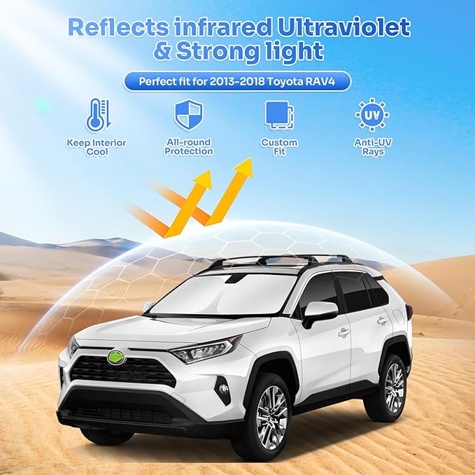 Canvcle Window Shades for 2013-2018 Toyota RAV4 Accessories Windshield Sun Shade Side Rear Window Cover Sunshade Sun Visor Shield Privacy Protection for Camping Keep Vehicle Cool Black 8PCS