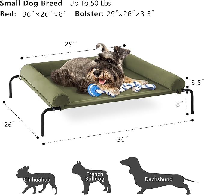 Cooling Elevated Dog Bed, Outdoor Raised Dog Beds, Medium Waterproof Dogs Cot W/Breathable Mesh, Pet Cot W/Portable Removable Bolster