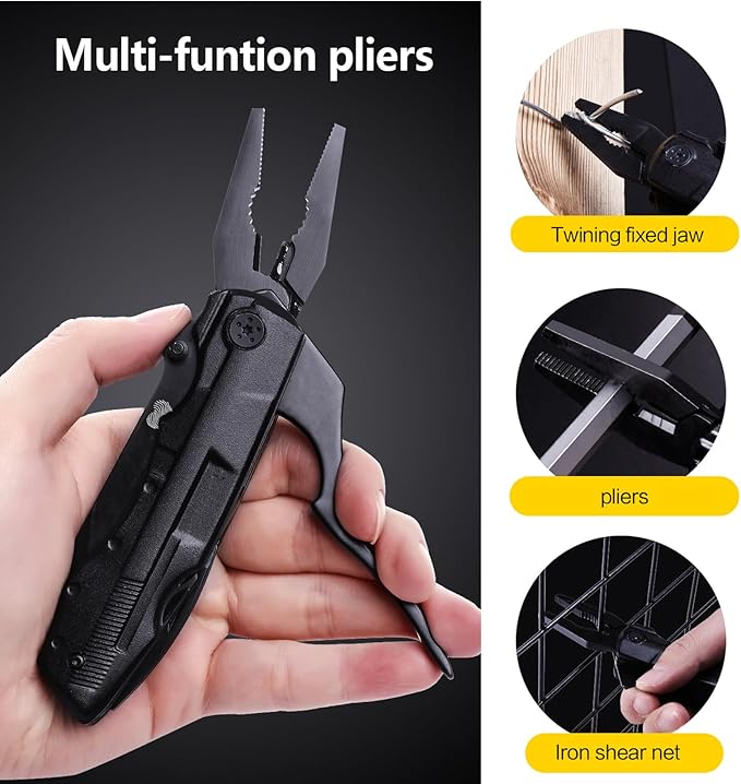 Unutes 14 in 1 Multitool Pocket Knife for Men, Tactical Multi-Tool Plier 9-in-1 screwdriver set with Nylon Sheath for Survival, Camping, Gifts Ideas for Dad, Husband