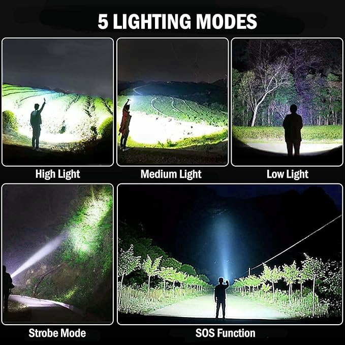 Lylting Led Flashlights High Lumens Rechargeable 2 Pack, 99000 Lumen Super Bright Fashlight with 5000ɱAh Βattery, Waterproof Powerful Flash Light Multifunctional Flashlights for Home Camping Hiking