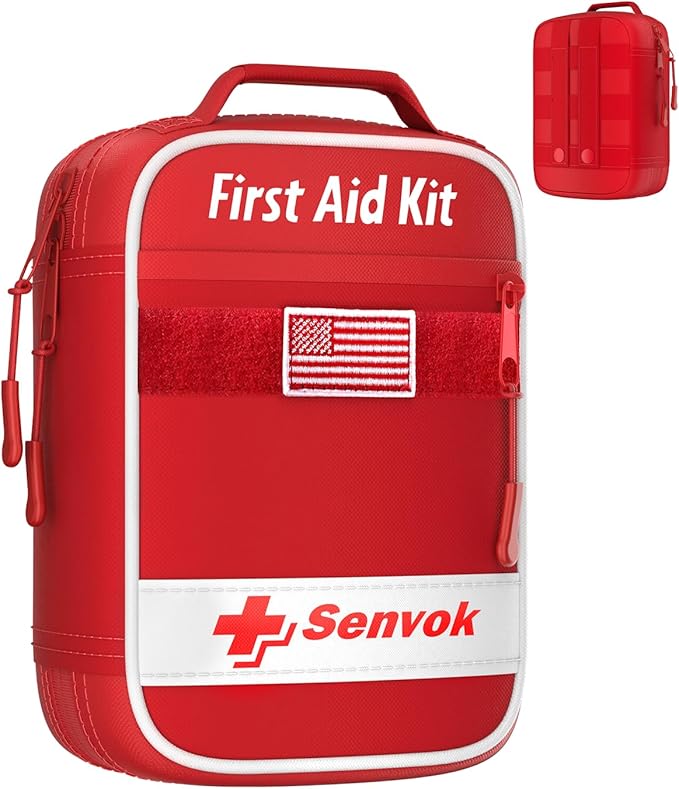 Senvok 121 Pcs First Aid Kit for Car, Home & Travel - Emergency Survival Kit with Zip Stitch Wound Closure and Molle Pack Pockets - Ideal for Camping, Hiking, Outdoor Adventures