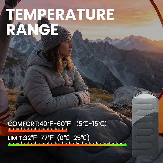 Sleeping Bags for Adults & Kids Lightweight Waterproof 3-4 Season Warm with Inflatable Pillow–Compact Portable Sleeping Bag for Cold Weather Camping, Hiking, Travel, Indoor/Outdoor Use