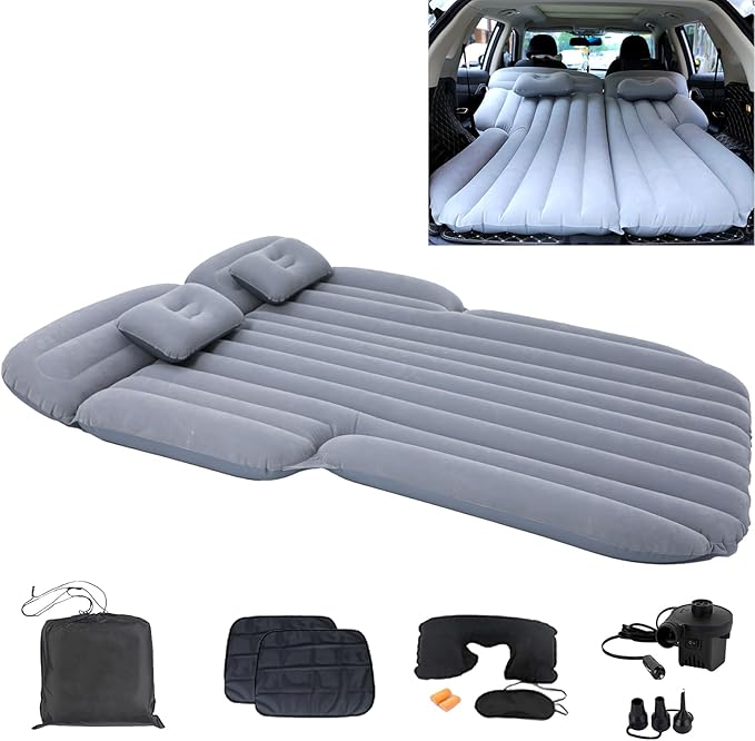 Onirii Inflatable SUV Air Mattress,Thickened Flocking Car Travel Camping Bed with 2 Pillows & Air Pump,Portable Car Sleeping Mattress for SUV Trunk and Rear