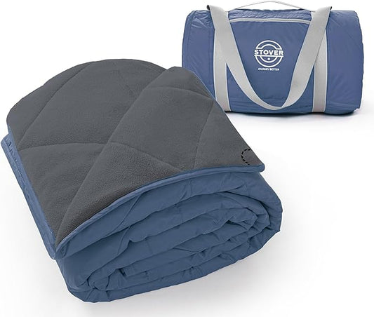 STOVER Large Waterproof Outdoor Stadium Blanket - Extra Thick Soft Fleece Camping Blanket for Travel, Picnics, Sports, Dogs - 79"x55", Warm, Windproof, Sand-Proof, Lightweight, Packable (Stadium Blue)