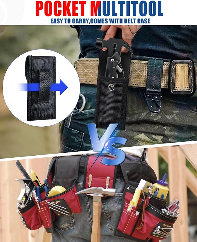 BIBURY Valentines Day Gifts for Him, 12 in 1 Multitool Hammer with Snowflake Tool, Christmas Stocking Stuffers for Men, Survival Gear Outdoor Multi Tool with Safety Lock for Men Dad Grandpa Husband