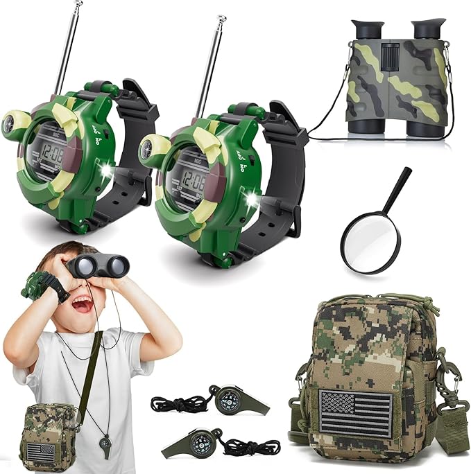 Walkie Talkies Set for Kids, Outdoor Camouflage Adventure Gear Toys, Adventure Hunting Game Toys Gifts, Children's Binoculars, for Boy Girls Aged 6+