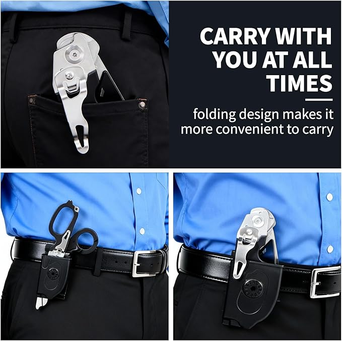 6-in-1 Multifunctional Trauma Shears, Foldable Scissors with Seatbelt Cutter, Ring Cutter & Glass Breaker, Heavy Duty Stainless Steel for Medical, First Aid & Survival