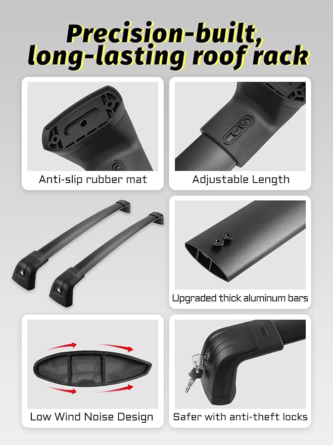 Rav4 2019-2025 Lockable Roof Rack Cross Bars, Black Aluminum Roof Rack, Fit Flush Side Rails (Not for Adventure/TRD Off-Road/Hybrid Woodland Edition/22-24LE)