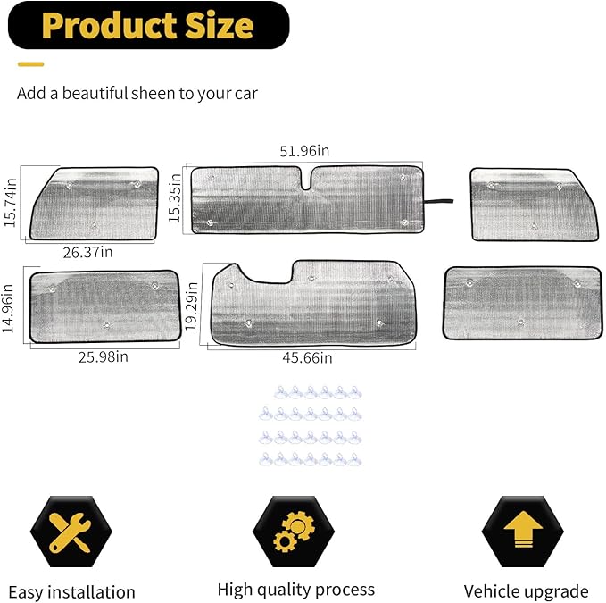 Windshield Sunshade Sun Shade Heat Shield Window Sun Visor Mat for Jeep Wrangler JK 2 Door 2007-2018,6PCS