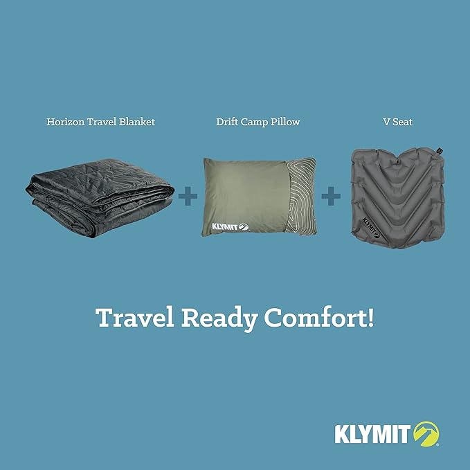 Klymit Horizon Travel Packable Camping Blanket and Comforter, Blue/Black
