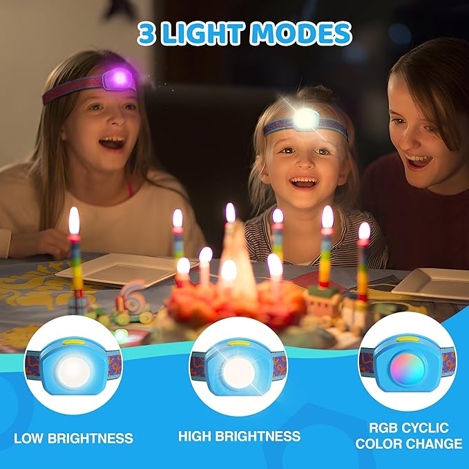 EverBrite LED Headlamp Rechargeable Kids Headlamp with RGB Mode and Adjustable Headband, 3 Modes Multicolor Headlamp for Camping, Reading, Exploring, Halloween, Christmas