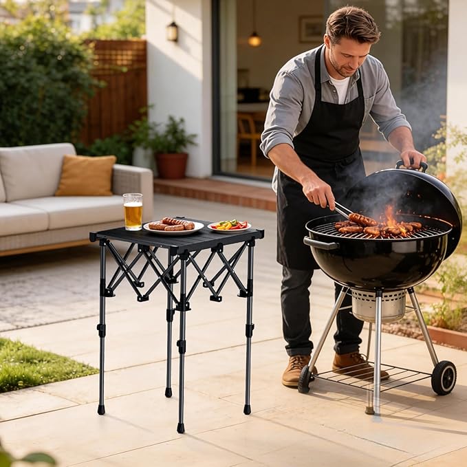 Anbte Folding Camping Table, 2 Height Adjustable Small Camping Side Table Aluminum Roll Top with Carry Bag, Stable X-Frame for Outdoor Cooking, Tailgating Picnic BBQ RV Travel, 20”x16”, 264lbs Load
