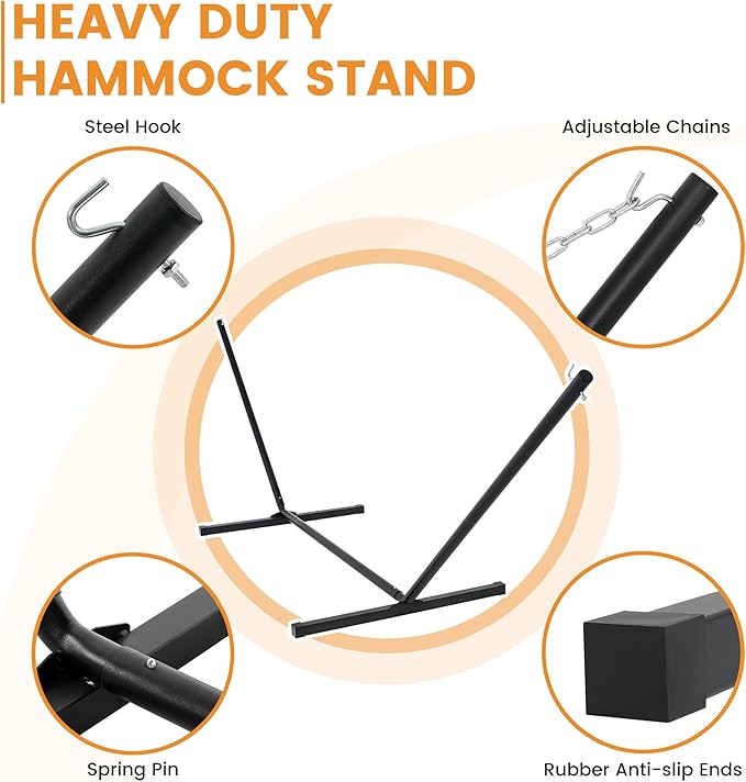 Lazy Daze Hammocks 2 Person Hammock with 12FT Stand for Outside, Quilted Double Hammock with Detachable Pillow, Balance Strap & Carrying Bag Included, 450lbs Capacity, Easy Tool-Free Assembly, Natural