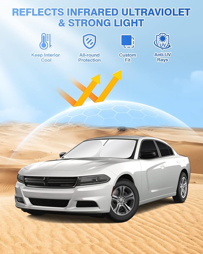 Canvcle Windshield Sun Shade for 2011-2024 Dodge Charger Accessories Sunshade Side Rear Window Shade Cover Sun Visor Shield Privacy Shade Keep Vehicle Cool Black 6PCS