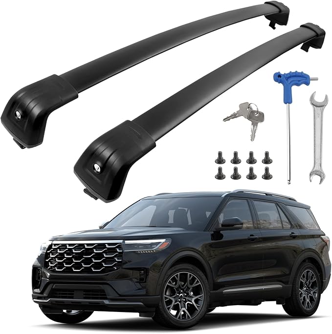 Roof Rack Cross Bars Compatible with Explorer 2020-2025 (Fit for Raised Side Rails) with Anti-Theft Lock, Black Matte Aluminum Anti-Corrosion Crossbars
