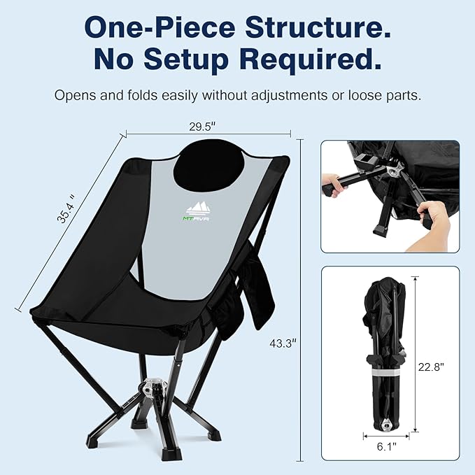 MTRVR Utility-Grade High-Back Folding Chair — Stable One-Piece Structure, Extended Back Support for Longer Sitting, Reinforced Aluminum Frame, Portable Chair for Camping, RV & Outdoor Use