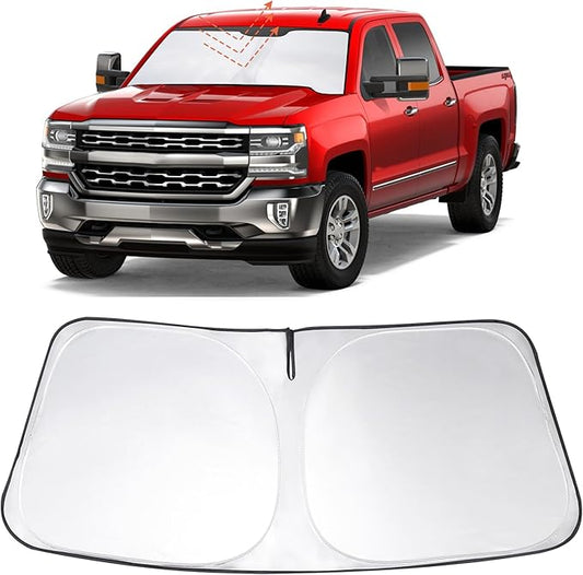Windshield Sun Shade Custom Fit 2014-2018 2019 Chevrolet Silverado Crewcab Regularcab Extendedcab Accessories Foldable Sunshade Front Window Shades Covers Keep Car Cooler