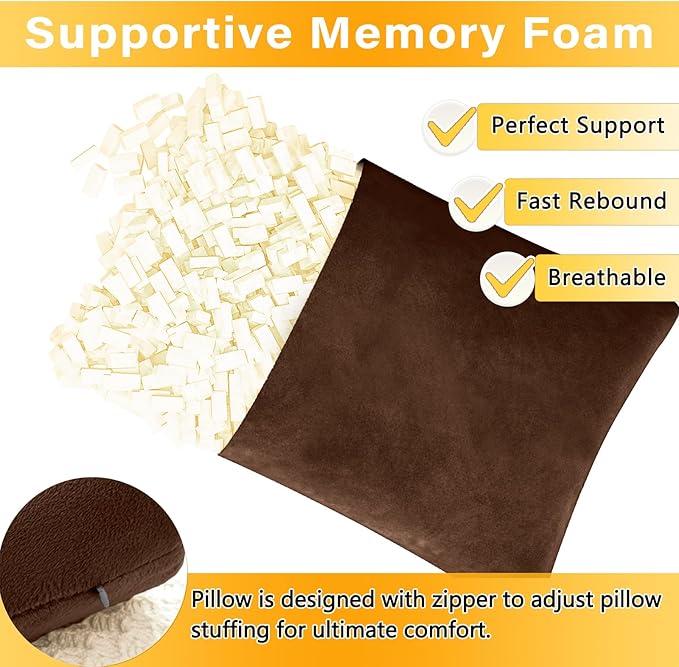 1 MIDDLE ONE 2 Pack Small Pillow, Memory Foam Mini Pillow 11 X 7 Inches for Travel, Sleeping, Nap and Neck, Knee, Lumbar Support, Tiny Cushion for Pet, Dogs (Brown)