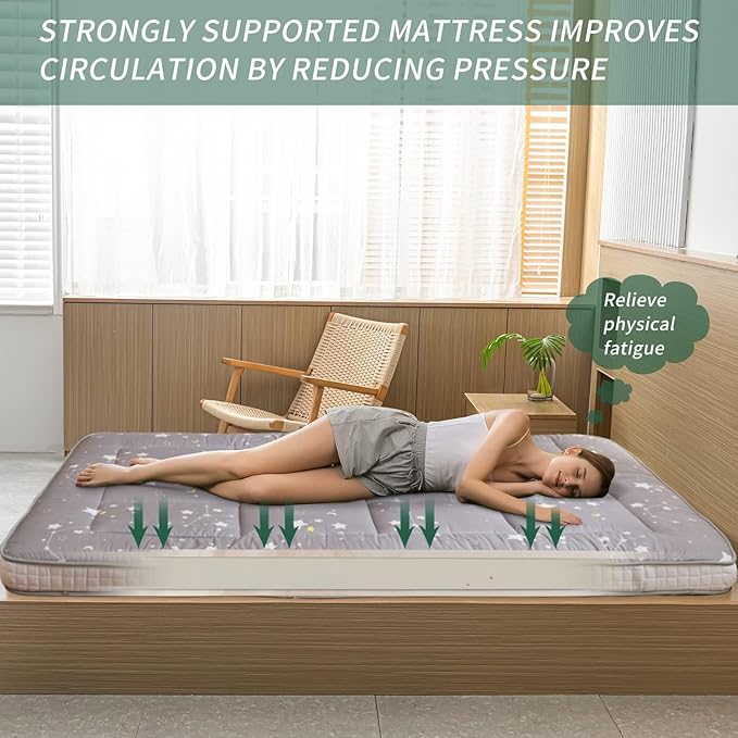 MAXYOYO Grey Constellation Futon Mattress, Japanese Floor Mattress Quilted Bed Mattress Topper, Extra Thick Folding Sleeping Pad Breathable Floor Lounger Guest Bed for Camping, King