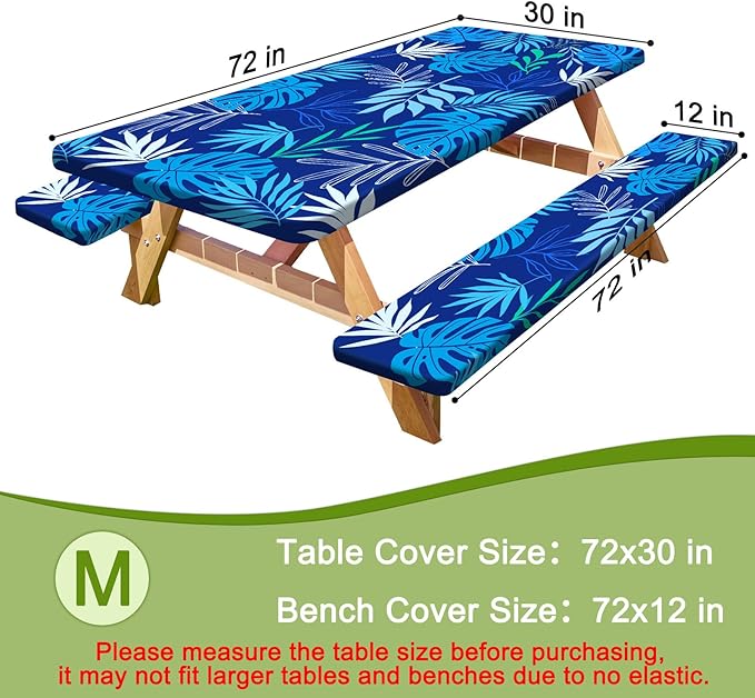 Picnic Table Cover with Bench Covers Portable Table Cloth Built-in Storage Pocket Fitted Tablecloth with Elastic Edges Waterproof Camping Essentials for Indoor Outdoor Rv,72in,Deep Blue