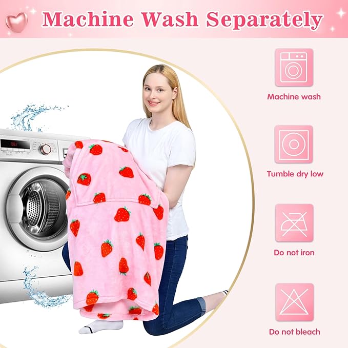 Waitu Wearable Blanket Sweatshirt Gifts for Women and Men, Warm and Cozy Giant Blanket Hoodie, Thick Flannel Blanket with Sleeves and Giant Pocket - Strawberry Pink