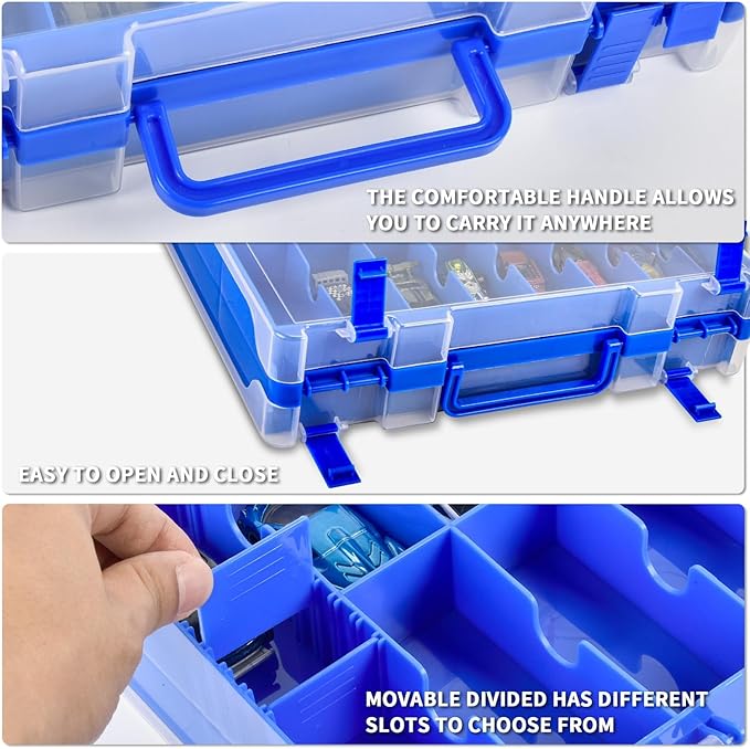 Toy Car Storage Organizer Case Compatible with Hot Wheels/for Matchbox Cars. Display Carrying Container Holder for LOL Surprise Dolls/for Shopkins with 48 Compartments Double Sided-Blue (Box Only)