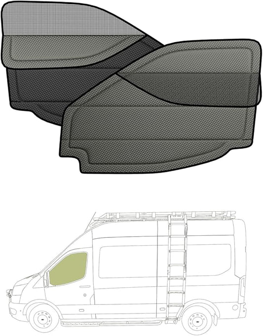 Front Door Window Covers(Pair) for Ram Promaster, 2014-current, Magnetic Insulated Blackout Window Sunshade, Foldable Design, with Bug Screen, AllSeasonGuard