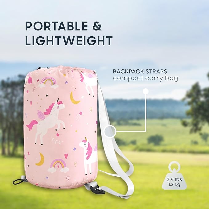 Wake In Cloud - Kids Sleeping Bag for Girls Toddlers, Camping in Warm Cold Weather, Backpacking Lightweight Compact Outdoor Liner for 3 Seasons, Celestial Unicorns