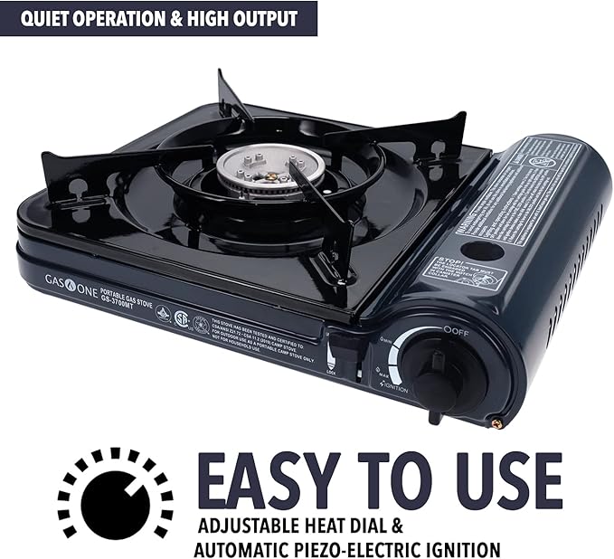 GAS ONE NEW 10,000 BTU CSA List Portable Butane Gas Stove with Carrying Case CSA Listed- Midnight