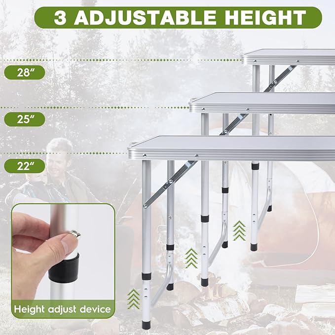Outdoor Folding Camping Table with Storage Organizer, Portable Aluminum Composite Panel Lightweight Table, 3 Adjustable Height, for Indoor, BBQ, Party, Picnic, Hiking, Beach | Outdoor, Storage Organizer, Portable, Lightweight Table, Indoor, BBQ