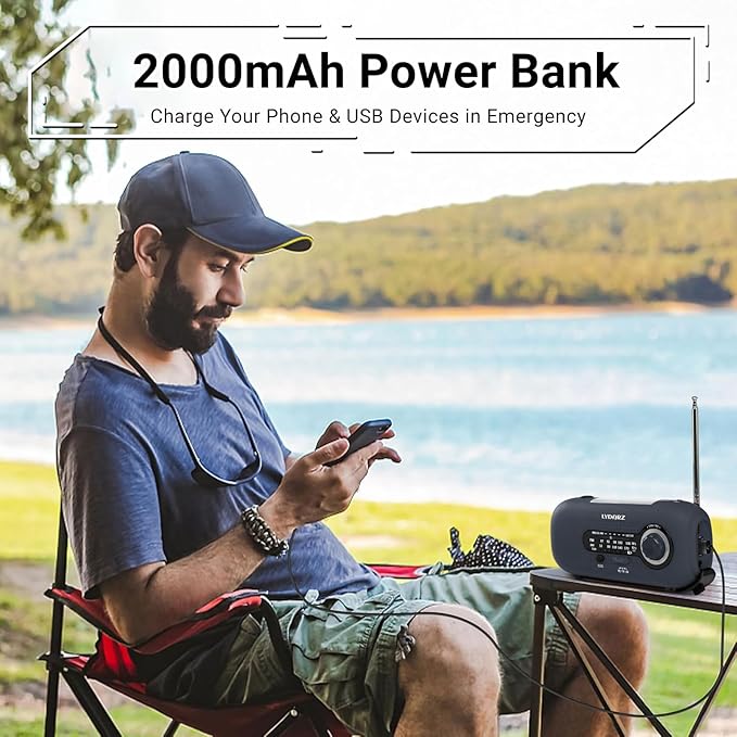 Emergency Crank Weather Radio, Solar Hand Crank Portable AM/FM/NOAA, 3 Mode Flashlight, SOS for Home and Outdoor (Black)
