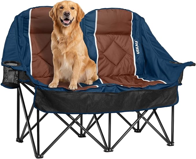 Oversized Double Camping Chair - 2 Person Folding Loveseat for Campfire Snuggle Freedom, Heavy Duty 660LBS Support with Frustration-Free Oversized Carry Bag, Perfect for Couples, Dogs & Sports