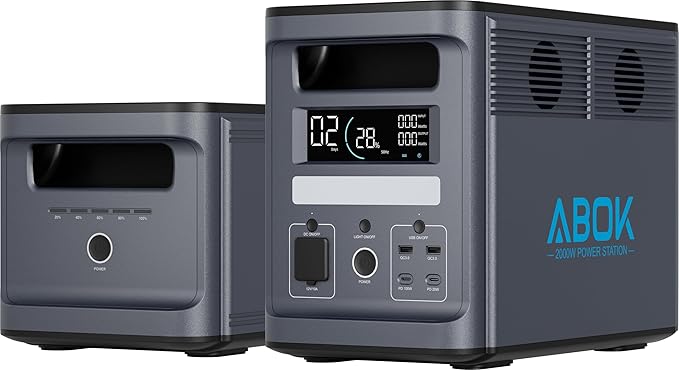3072Wh (1536Wh x 2) ABOK Ark2000 Portable Power Station with Extra Battery LiFePO4, Expandable to 4.6kWh, 2.5 Hrs 0-100%, UPS, App, 2000W AC Solar Generator for Camping, Emergency, RV, Off-Grid Living