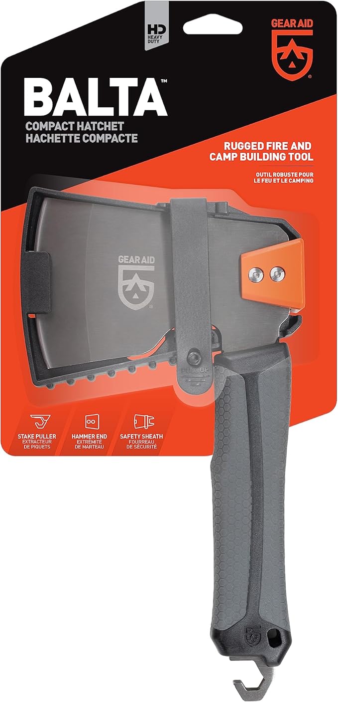GEAR AID Balta Camp Hatchet: A Versatile Fire and Campground Tool with Safety Cover, Hammer, Kindling Cutter, and Tent Stake Puller
