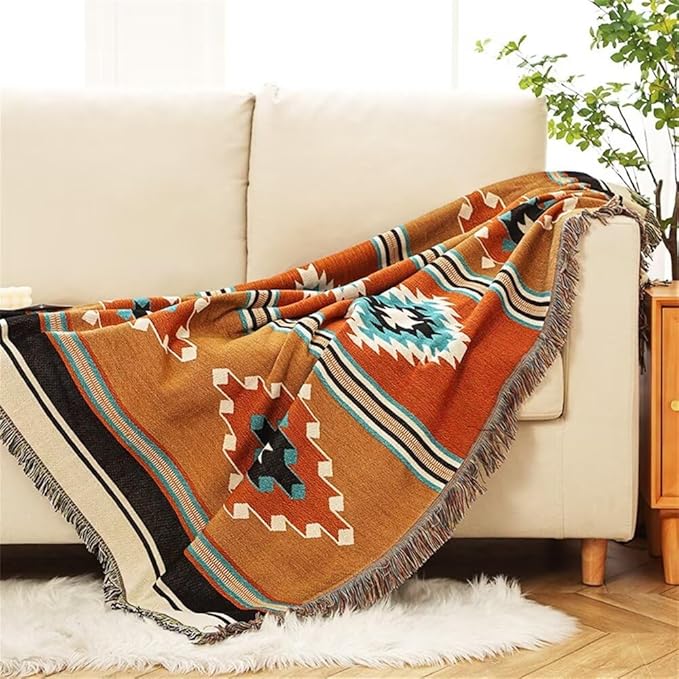 Homesy Boho Throw Blankets Southwestern Bed Throws Cover Reversible Green Aztec Southwest Blanket for Couch Chair Sofa Home Outdoor Beach Car Tent Travel Camping 63"x87"