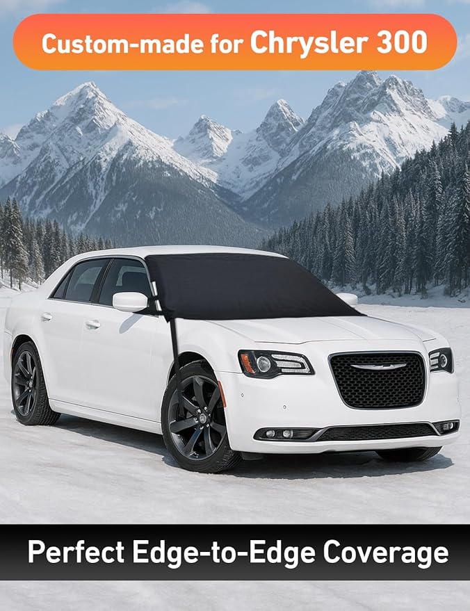 EcoNour Car Snow Cover Compatible for Chrysler 300 | Windshield Cover for Ice and Snow with S-Hook Straps | Heavy-Duty 600D Oxford Winter Car Cover, Waterproof & Anti-Slip