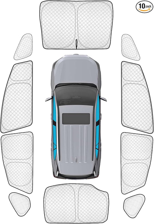 KMF 10pcs Thicken Sun Shades for Toyota Prius 2010-2015 Accessories (Not Prius C or V), Full Car Window Covers Sunshade for Windshield Side Rear, UV Block and Privacy Blackout for Camping