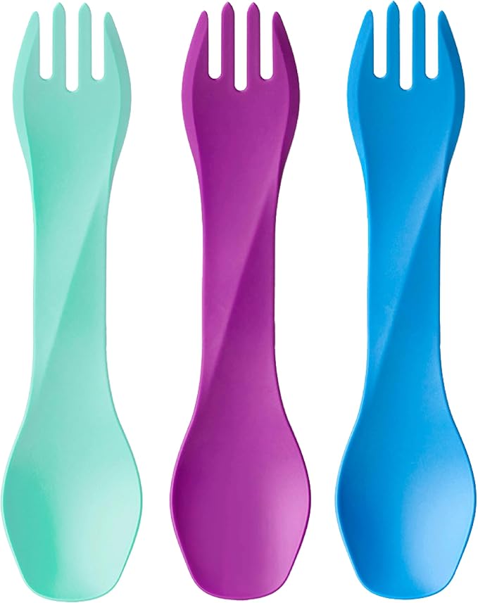 humangear GoBites Bio Uno Spork - Durable Plant-Based Travel Utinsel, Mint/Magenta/Light Blue, Bio Uno 3-Pack