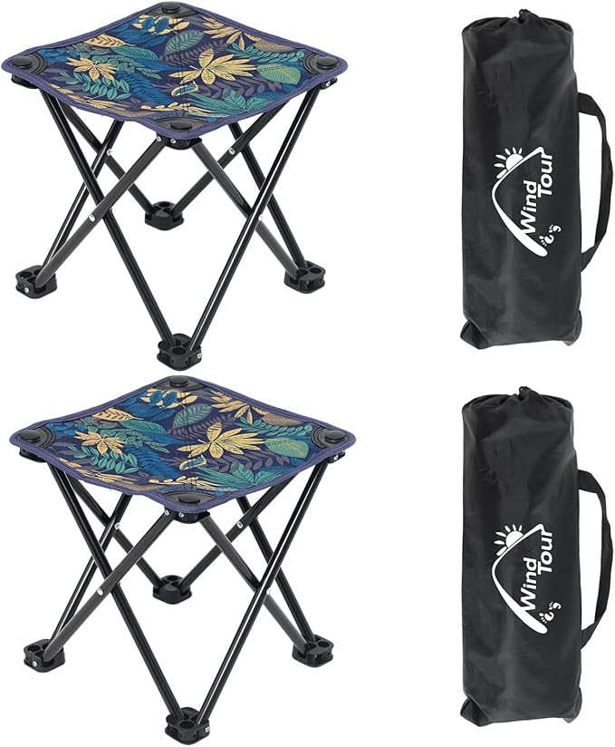 Wind Tour Portable Folding Camping Stool Outdoor Camping Lightweight Samll Chair for Fishing Hiking Gardening and Beach with Carry Bag (13.0”X13.0” Large Blue -2)