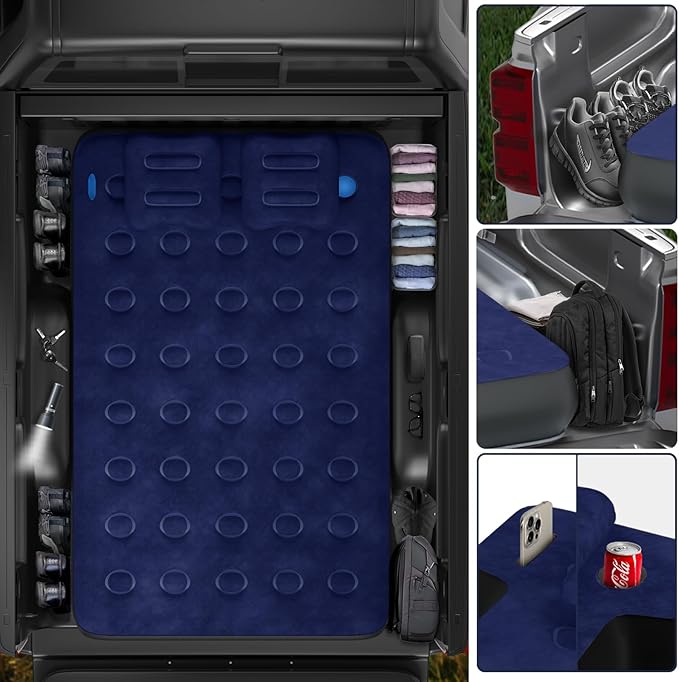 Truck Bed Air Mattress for Ford F150/Chevy Silverado/Dogde Ram/GMC Sierra/Toyota Tundra/Nissan Titan Outdoor Travel Camping, Universal Flocked Airbed Fits 5.5-6.8ft Full Size Pickup w/ Pump&Carry Bag