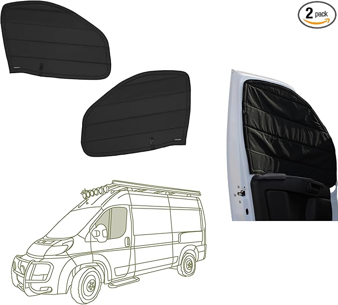 VanEssential Insulated Stealth Blackout Front Door Window Covers Designed for RAM Promaster Van Years 2014 to Current Model (Pair) - Black